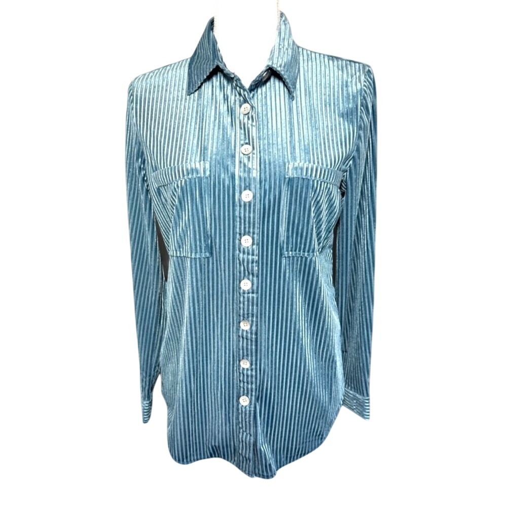 Indigo Thread Co Teal Blue Green Long Sleeve Button Down Shirt Women Small
